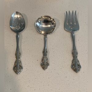 Ornate Silver-Tone Three-Piece Serving Set — Spoon, Ladle & Fork